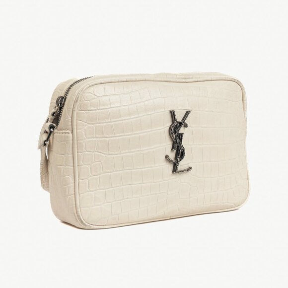 Saint Laurent Lou Camera White Croc-Embossed Crossbody - Picture 2 of 14